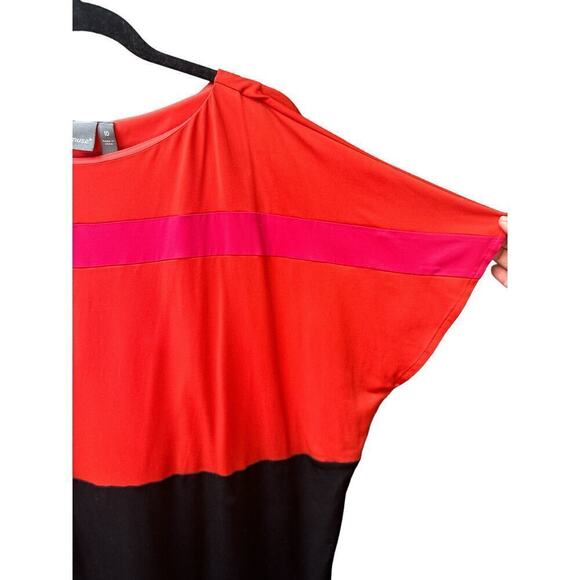 Muse Women's Short Dolman Sleeve Saffron Color Block Dress Size 10 Orange Pink - Picture 2 of 6